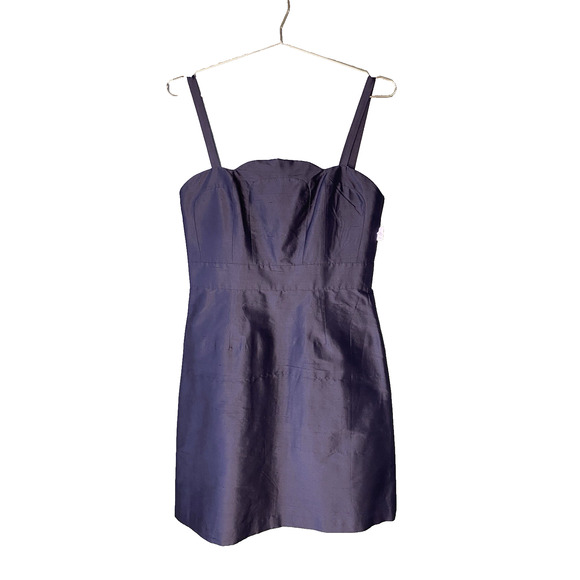 CK Bradley Dress Womens Size 10 NEW Black Mini Blue Silk Lined Scalloped Neck - Picture 9 of 10